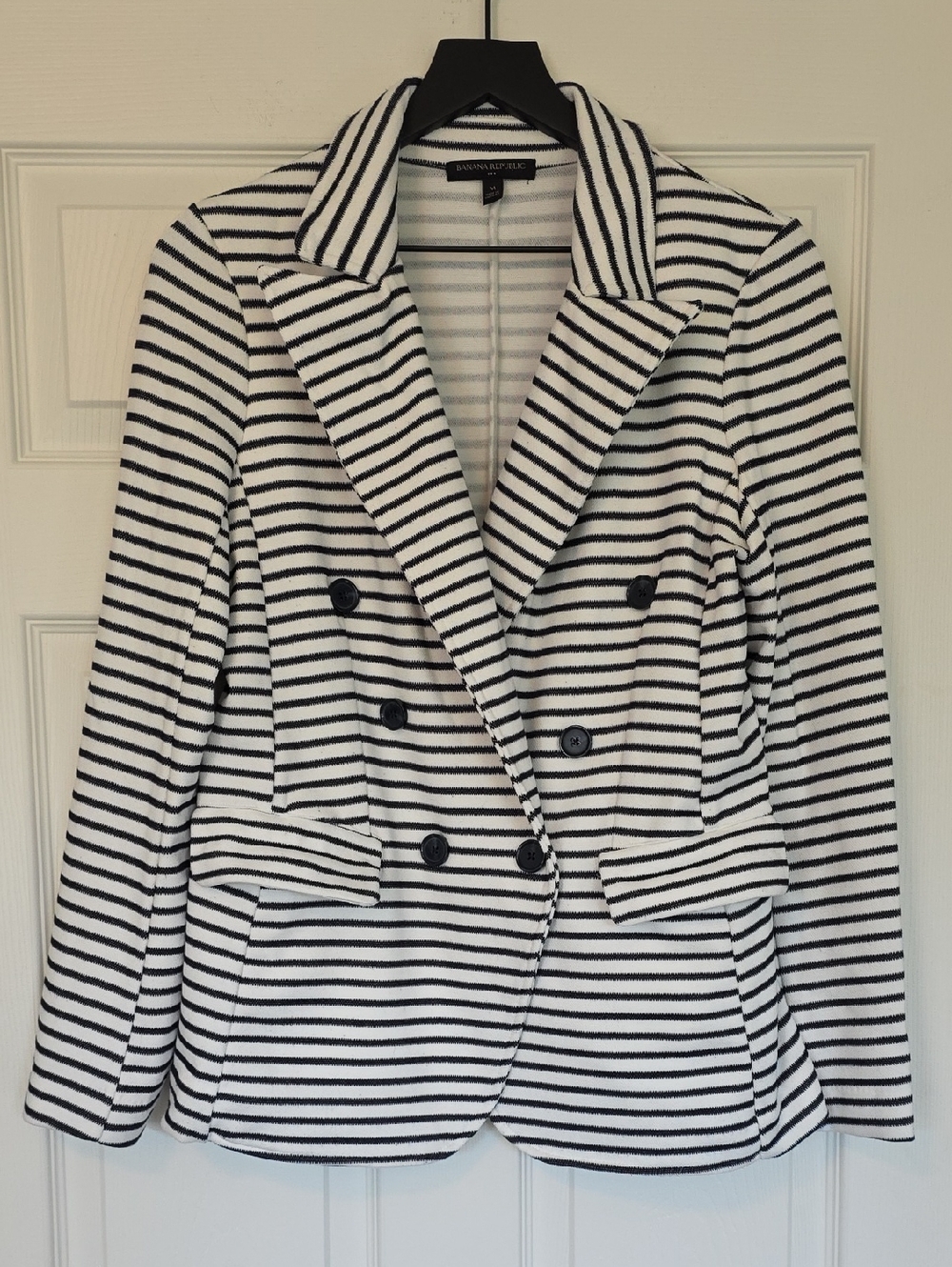 Banana Republic Black and White Striped Double-Breasted Blazer